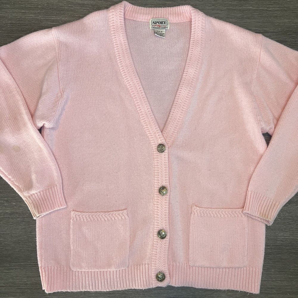 Vintage Women's Light Pink Button Cardigan Sweater Size Small Decorative Buttons